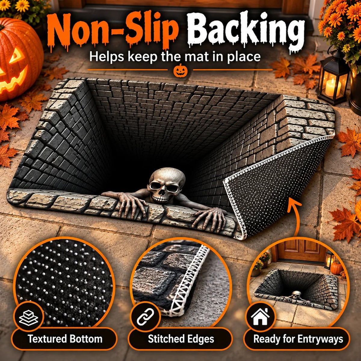 Hot sales🔥Halloween Front Door Mat – Festive 3D Visual Skull