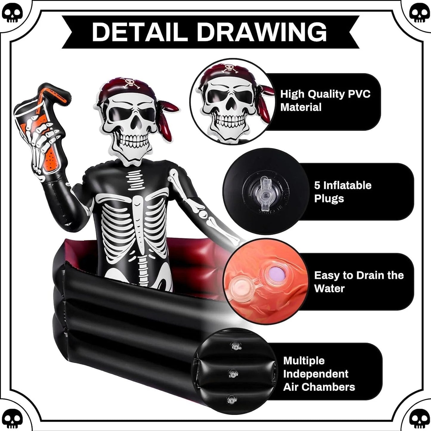☠️🧊40-Gallon Inflatable Pirate Skeleton Cooler for Halloween