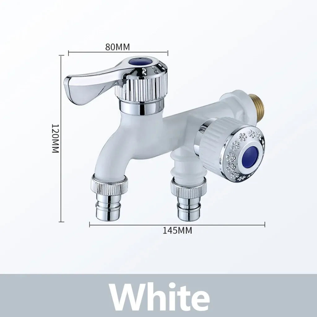 💧Dual Outlet Washing Machine Plastic Faucet, 1 In 2 Out Water Plastic Tap