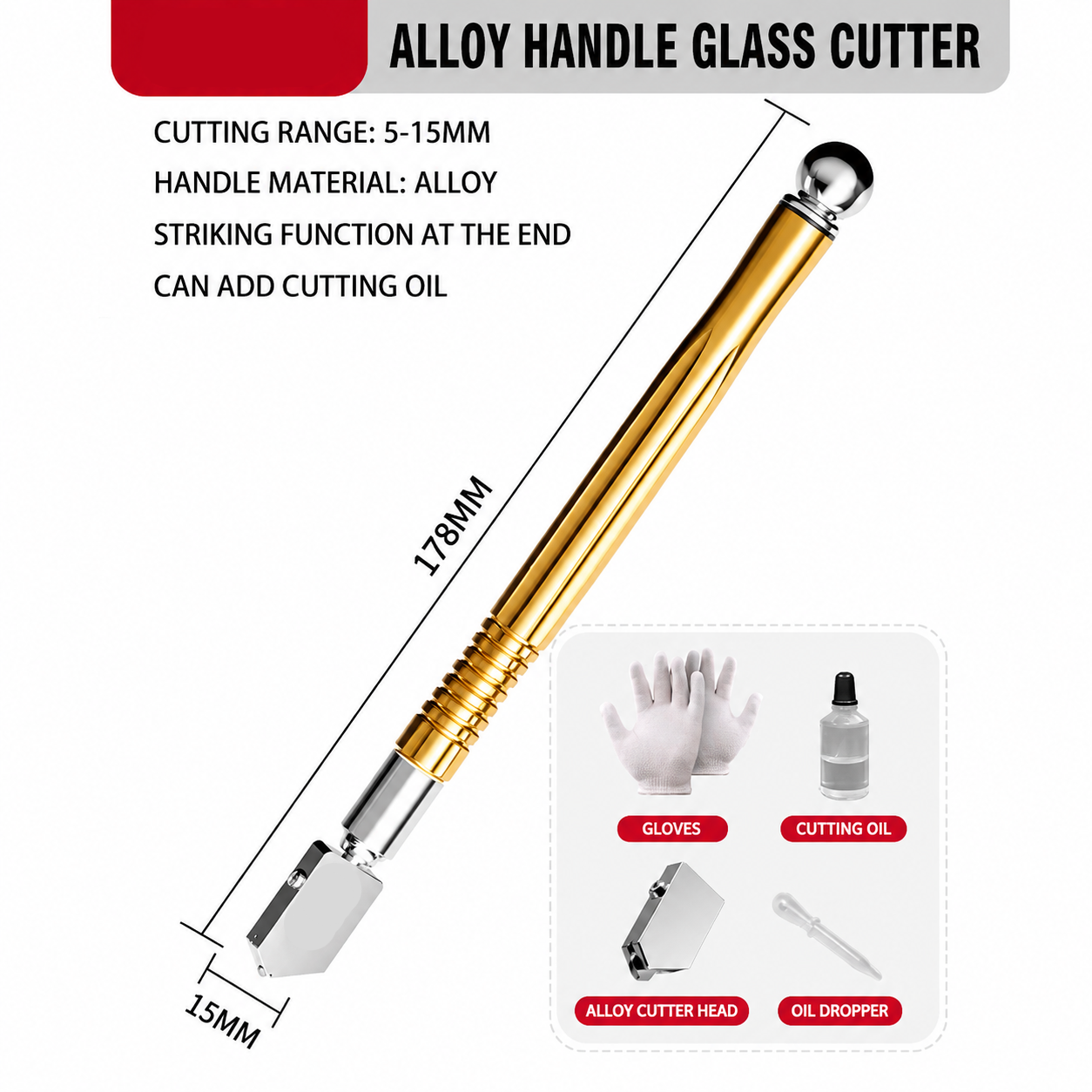 Professional Diamond Glass Cutter with Alloy Handle Roller Wheel