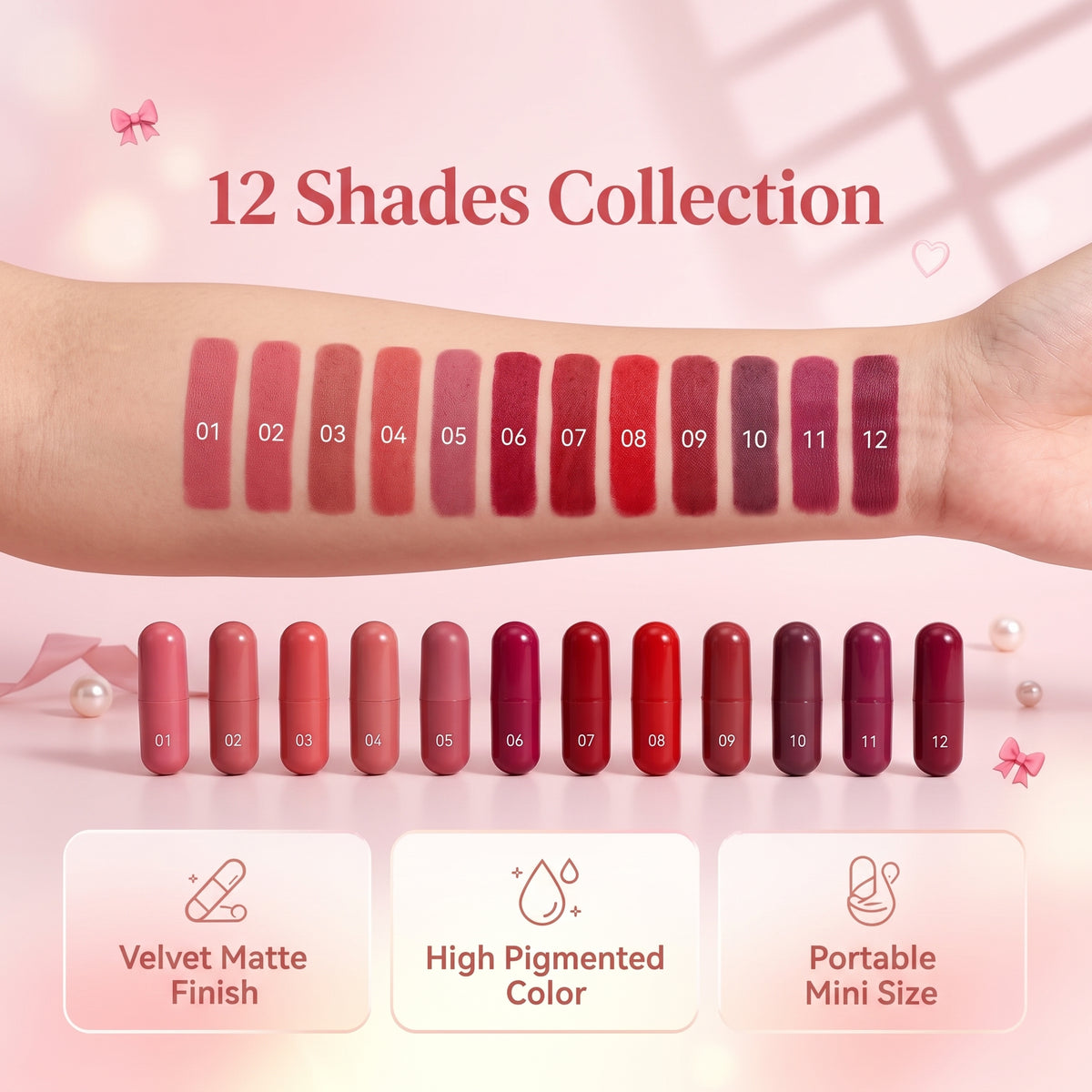 🔥Limited-time 50% off🔥12-color mini capsule lipstick set, create a variety of makeup looks