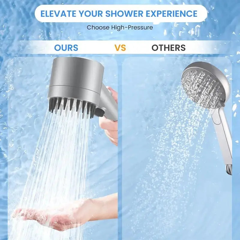🚿 Silver Filtered Handheld Shower Head | ON/OFF Switch, High Pressure Turbo Flow, Chlorine Filter for Hard Water