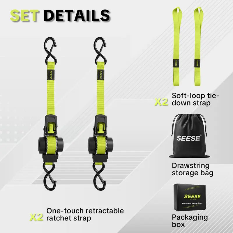 50% 🟢OffSEESE Sturdy Retractable Ratchet Straps 🟢 1" x 11ft, 1550 LB Break Strength, Heavy Duty Cargo Tie Downs for Moving Appliances, Lawn Equipment & Motorcycle, Green