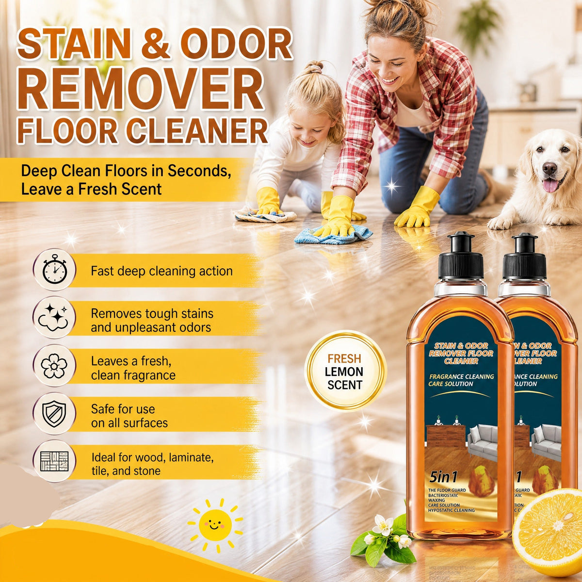🧹Last day of the special sale—50% off!✨ Stain & Odor Remover - Deep Cleans Floors in Seconds, Leaves Fresh Scent, Safe for All Surfaces 🏠💦