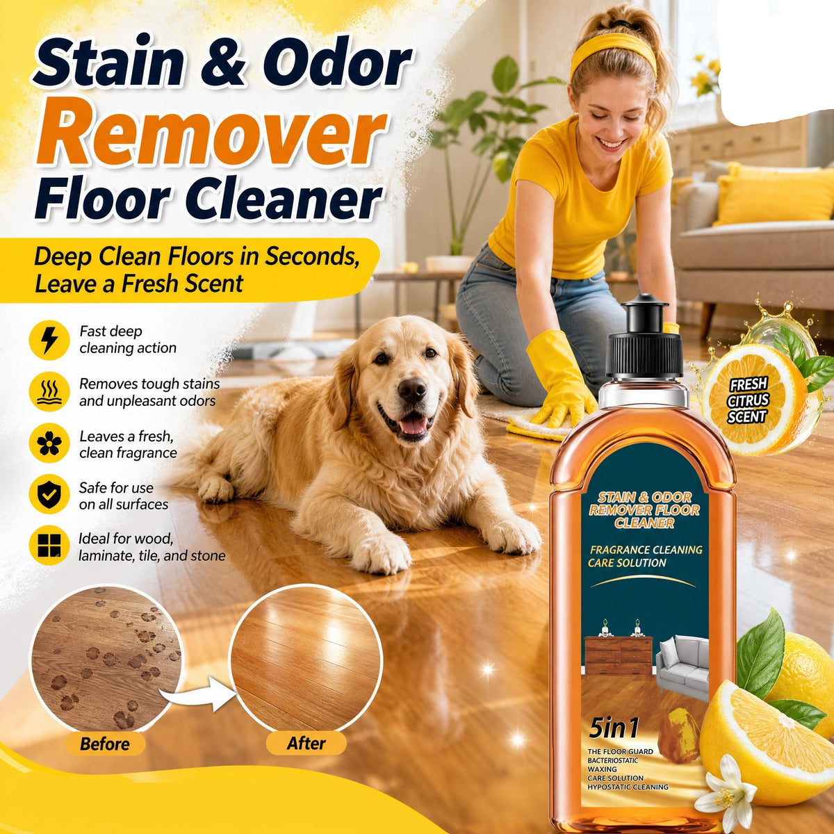 🧹Last day of the special sale—50% off!✨ Stain & Odor Remover - Deep Cleans Floors in Seconds, Leaves Fresh Scent, Safe for All Surfaces 🏠💦