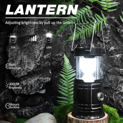 ⚡Outdoor Essential | Easy to Carry|Solar + USB Camping Lantern Flashlight