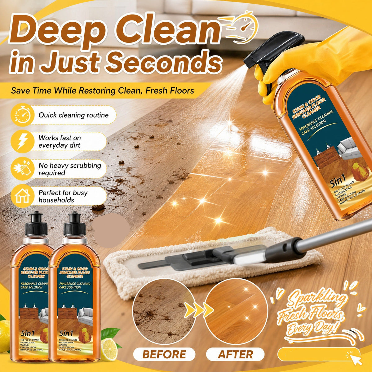 🧹Last day of the special sale—50% off!✨ Stain & Odor Remover - Deep Cleans Floors in Seconds, Leaves Fresh Scent, Safe for All Surfaces 🏠💦
