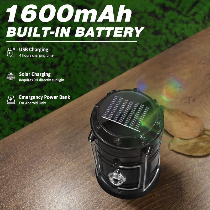 ⚡Outdoor Essential | Easy to Carry|Solar + USB Camping Lantern Flashlight