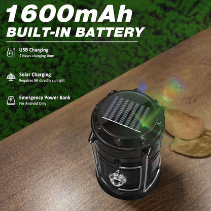 ⚡Outdoor Essential | Easy to Carry|Solar + USB Camping Lantern Flashlight