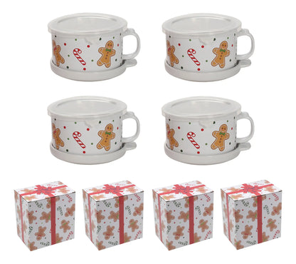 ☕ 25 oz Ceramic Mug Set, 4-Piece Coffee Mugs with Lids & Premium Gift Box, Large Capacity Drinking Cups for Home, Office & Holiday Gifts