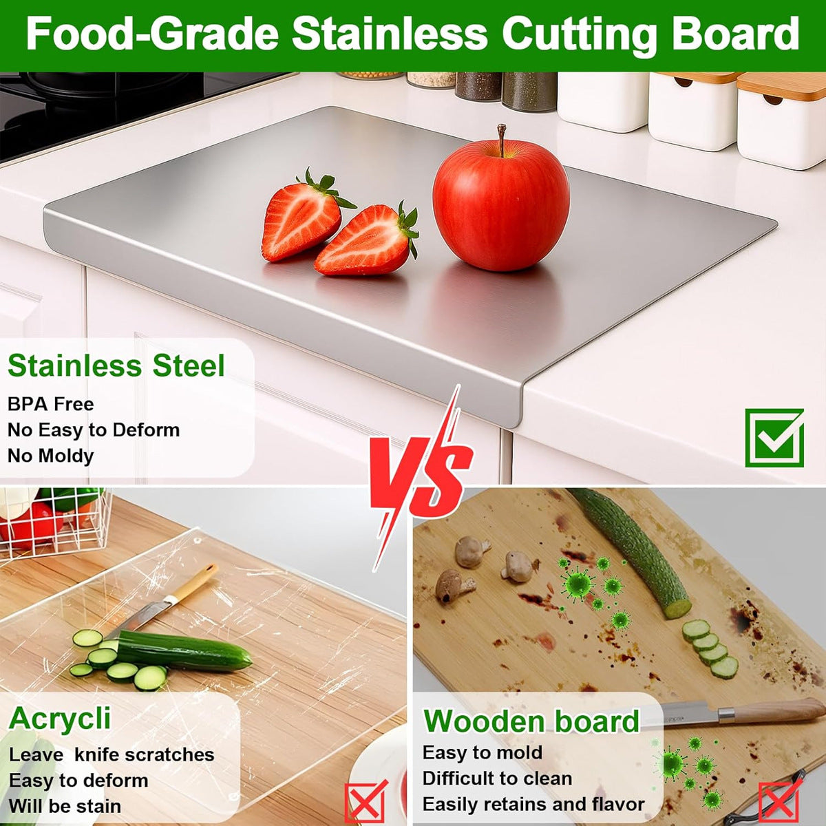 Stainless Steel Durable Kitchen Cutting Board