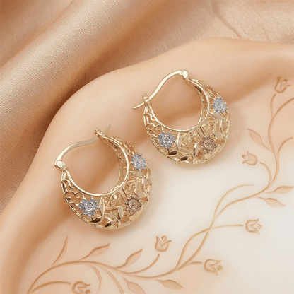 ✨Newest 2026 Cut-out Earrings ✨| 50% OFF Today🌸 Vintage 14K Gold Flower Hoop Earrings