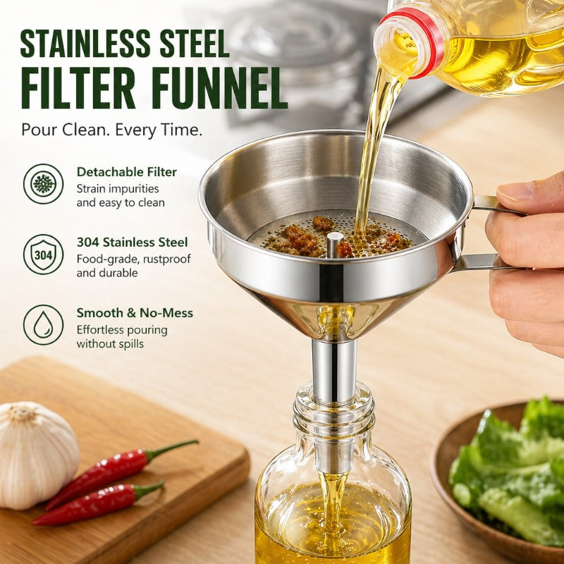 🍳Stainless Steel Funnel Set｜With Filter Strainer