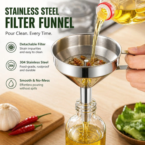 🍳Stainless Steel Funnel Set｜With Filter Strainer