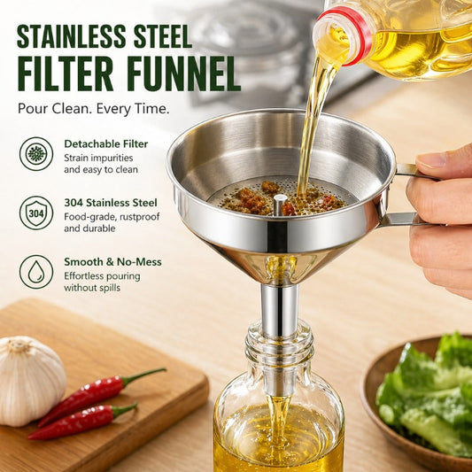 🍳Stainless Steel Funnel Set｜With Filter Strainer