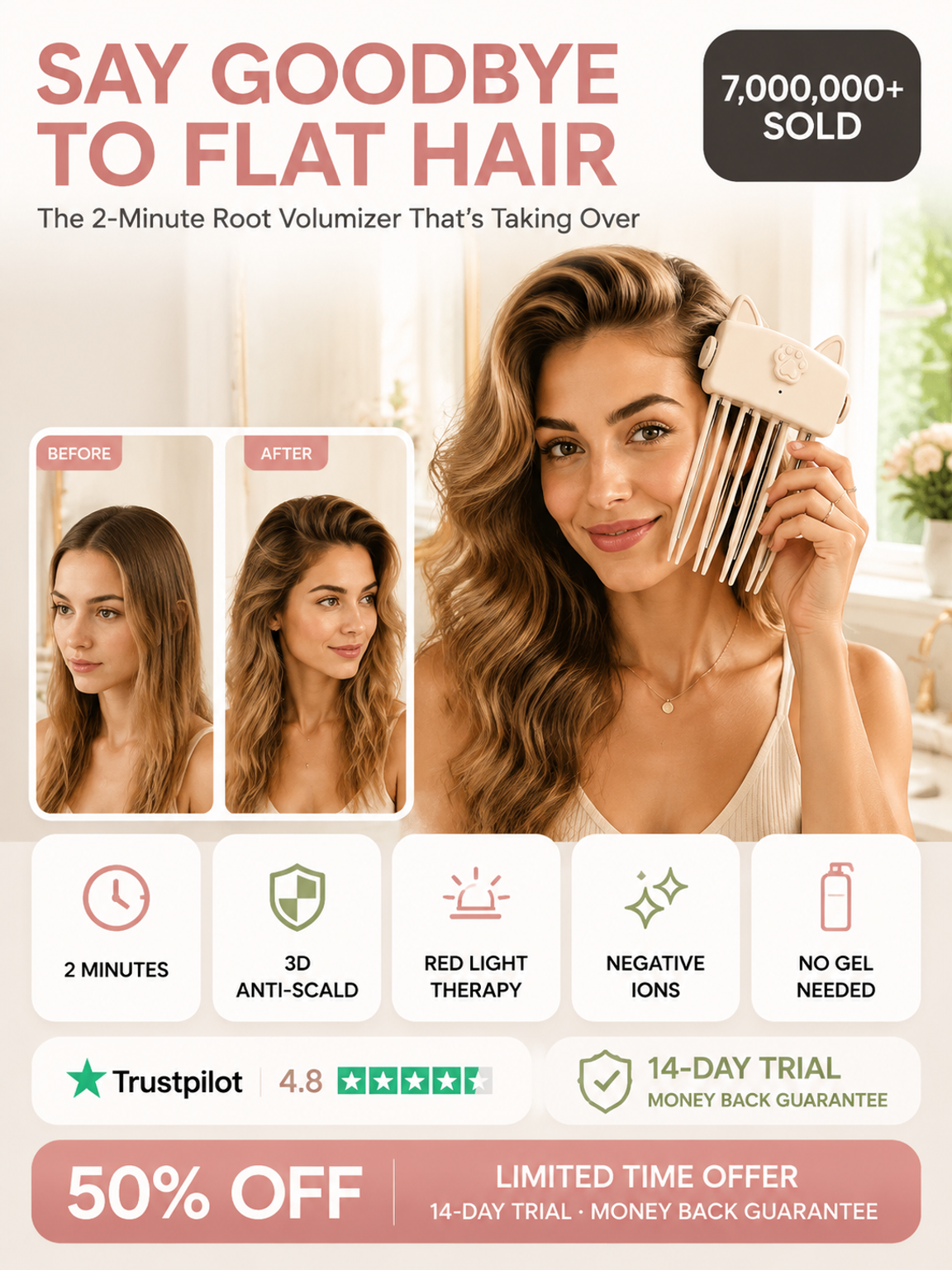 Say goodbye to flat hair! Get mega-volume with our Cordless Red Light Root Booster.