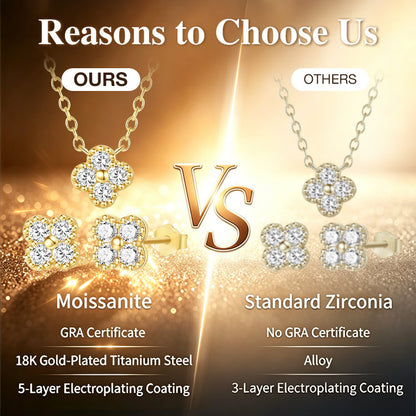 Mid-Year Special Offer - Heart-Shaped Moissanite Four-Leaf Clover Necklace Set
