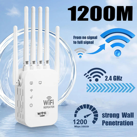 2026 WiFi Extender 6-Antenna Strong Signal - 1200Mbps Dual Band 2.4GHz Booster, Wide Coverage Wireless Amplifier for Home Studios and Remote Workspaces