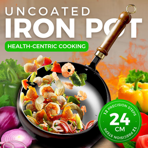 🍳🔥 Healthy Uncoated Iron Pot | Professional-Grade Iron Cookware, No Harmful Coating