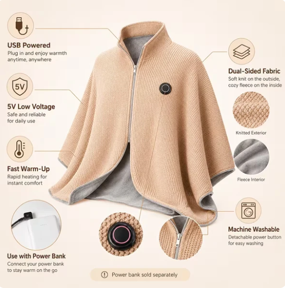 🔥Portable Heated Shawl – Wearable Electric Heating Shawl
