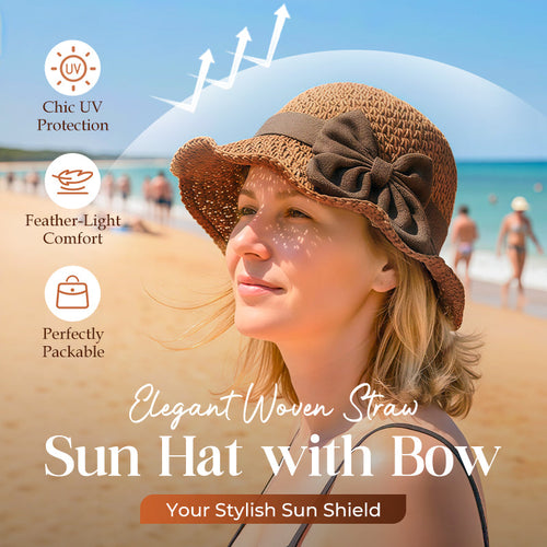 👒New arrival 40% OFF!🏖️Elegant Woven Straw Sun Hat with Bow