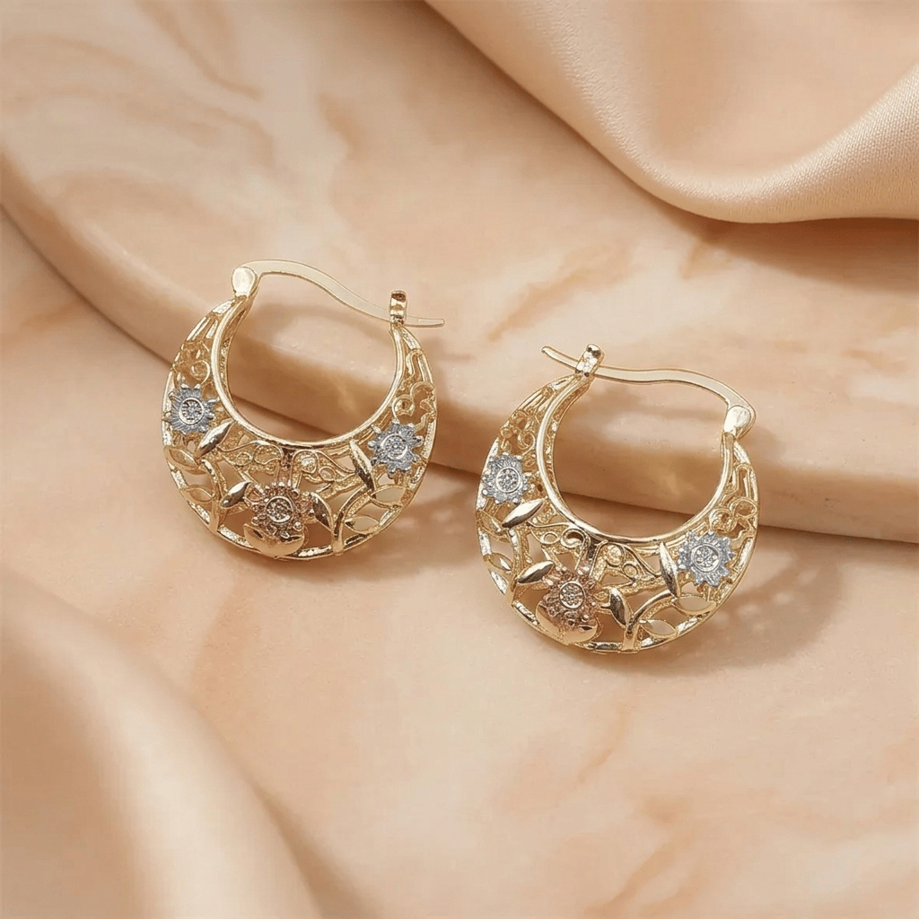 ✨Newest 2026 Cut-out Earrings ✨| 50% OFF Today🌸 Vintage 14K Gold Flower Hoop Earrings