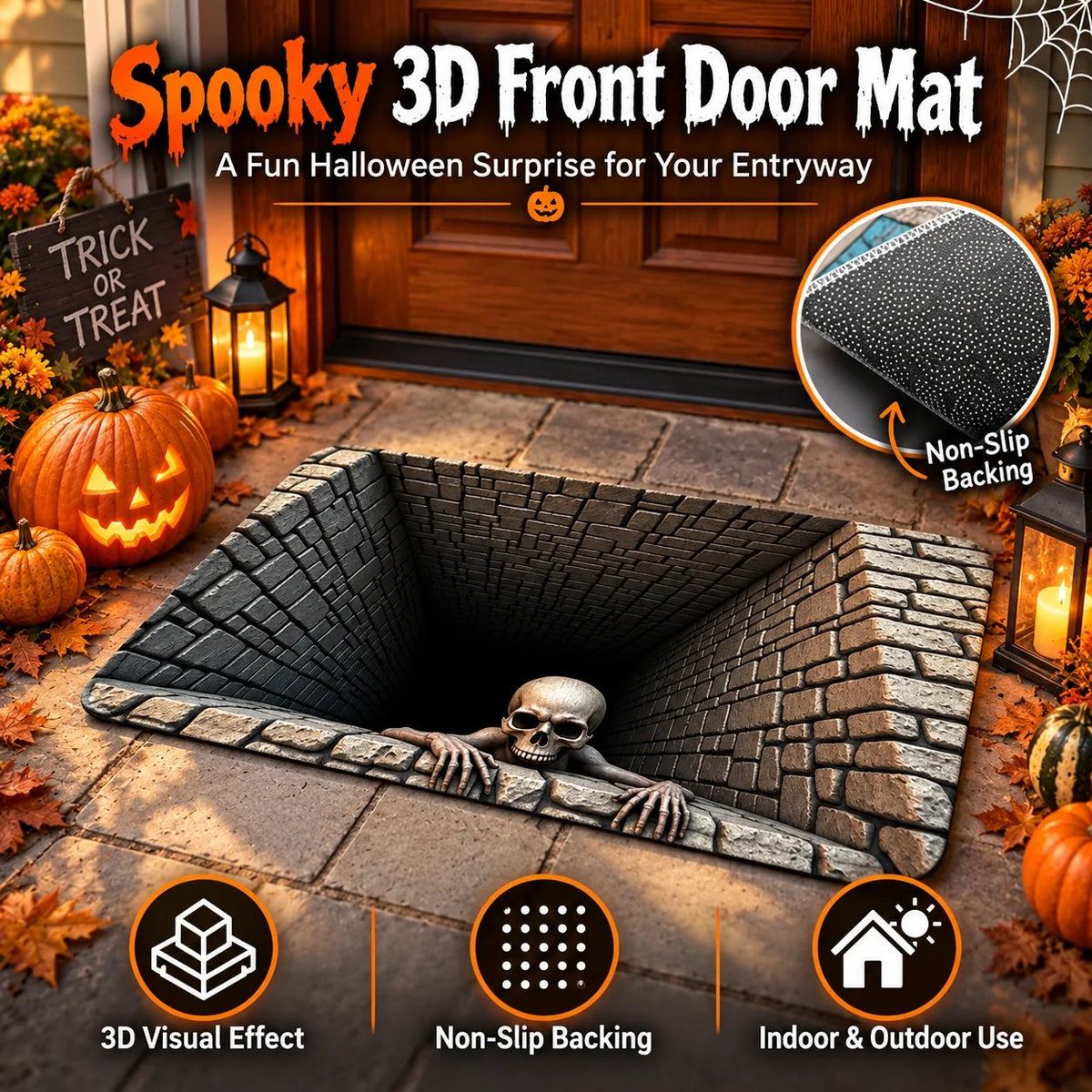 Hot sales🔥Halloween Front Door Mat – Festive 3D Visual Skull