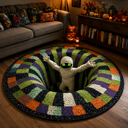 🎃 HALLOWEEN SPECIAL — SITEWIDE 50% OFF！3D Skeleton Vortex Quilted Round Halloween Rug