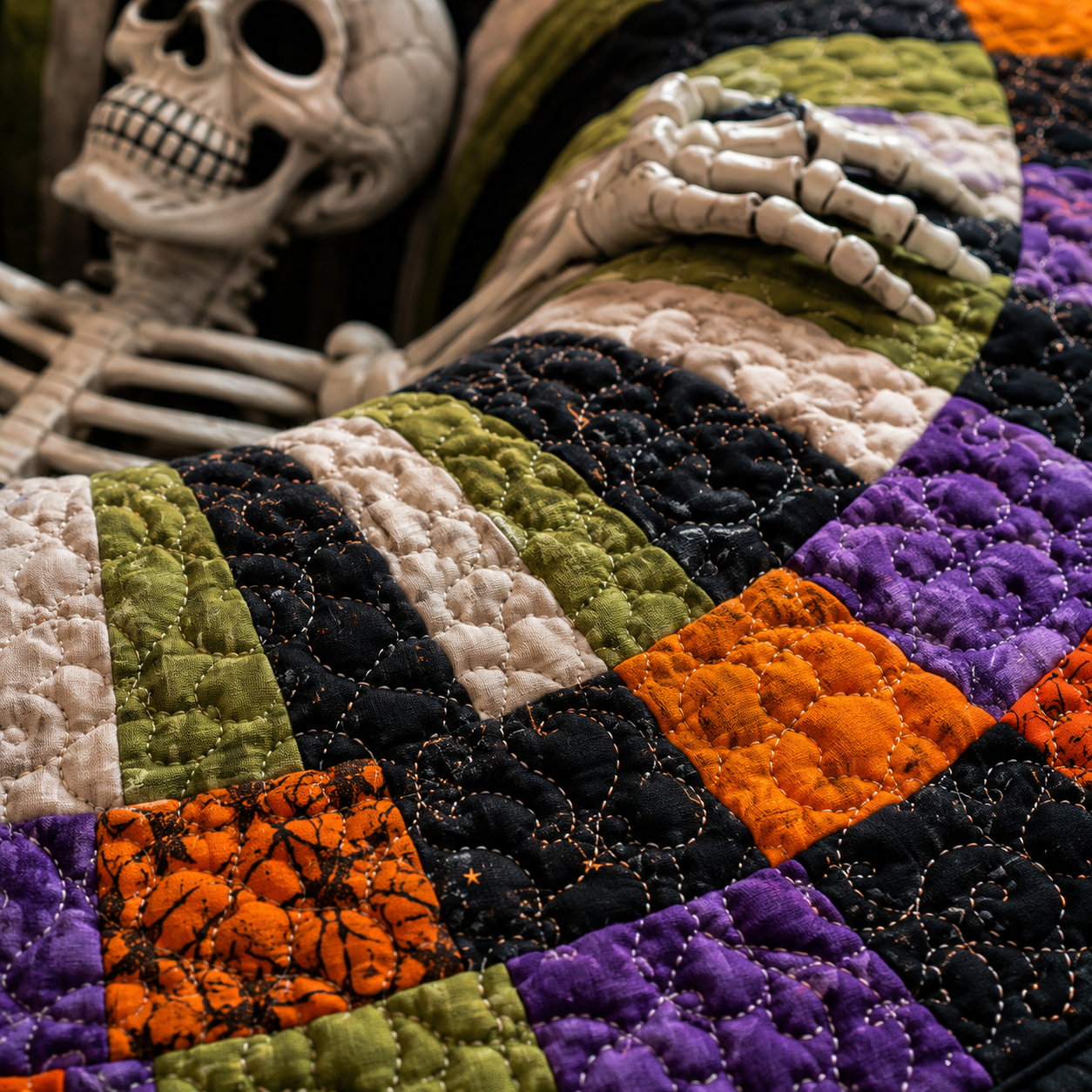 🎃 HALLOWEEN SPECIAL — SITEWIDE 50% OFF！3D Skeleton Vortex Quilted Round Halloween Rug
