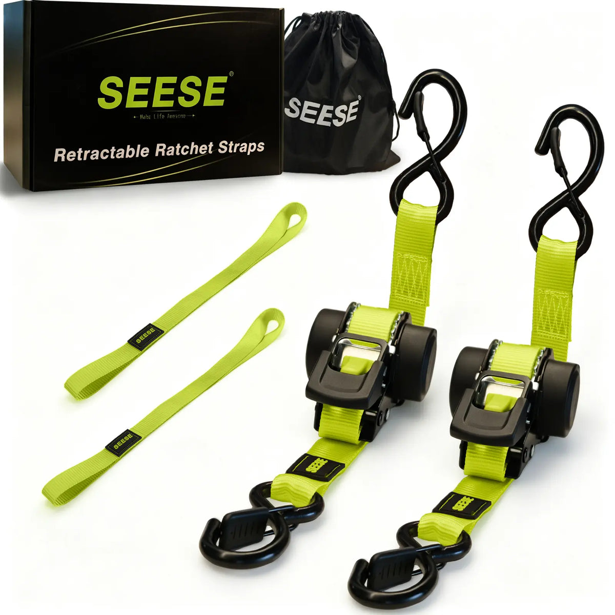 50% 🟢OffSEESE Sturdy Retractable Ratchet Straps 🟢 1" x 11ft, 1550 LB Break Strength, Heavy Duty Cargo Tie Downs for Moving Appliances, Lawn Equipment & Motorcycle, Green
