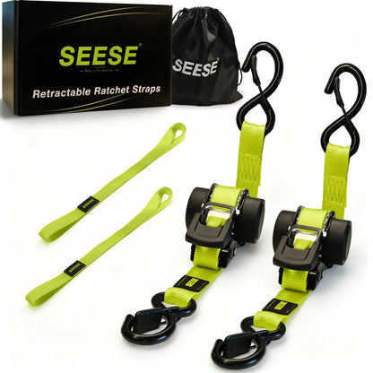 50% 🟢OffSEESE Sturdy Retractable Ratchet Straps 🟢 1" x 11ft, 1550 LB Break Strength, Heavy Duty Cargo Tie Downs for Moving Appliances, Lawn Equipment & Motorcycle, Green