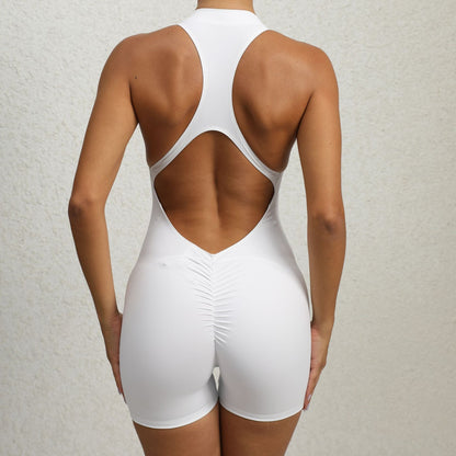 Front Zip Backless Short Jumpsuits