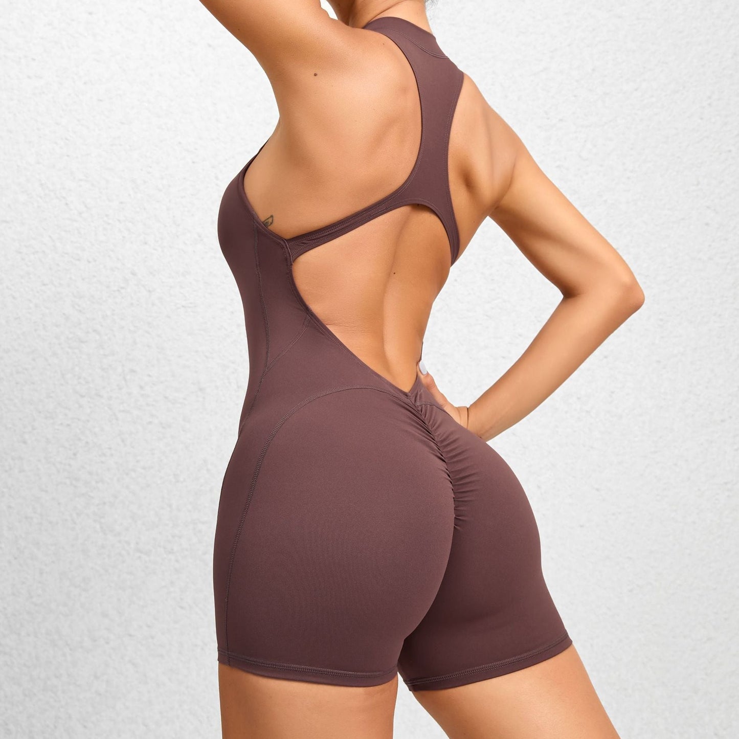 Front Zip Backless Short Jumpsuits
