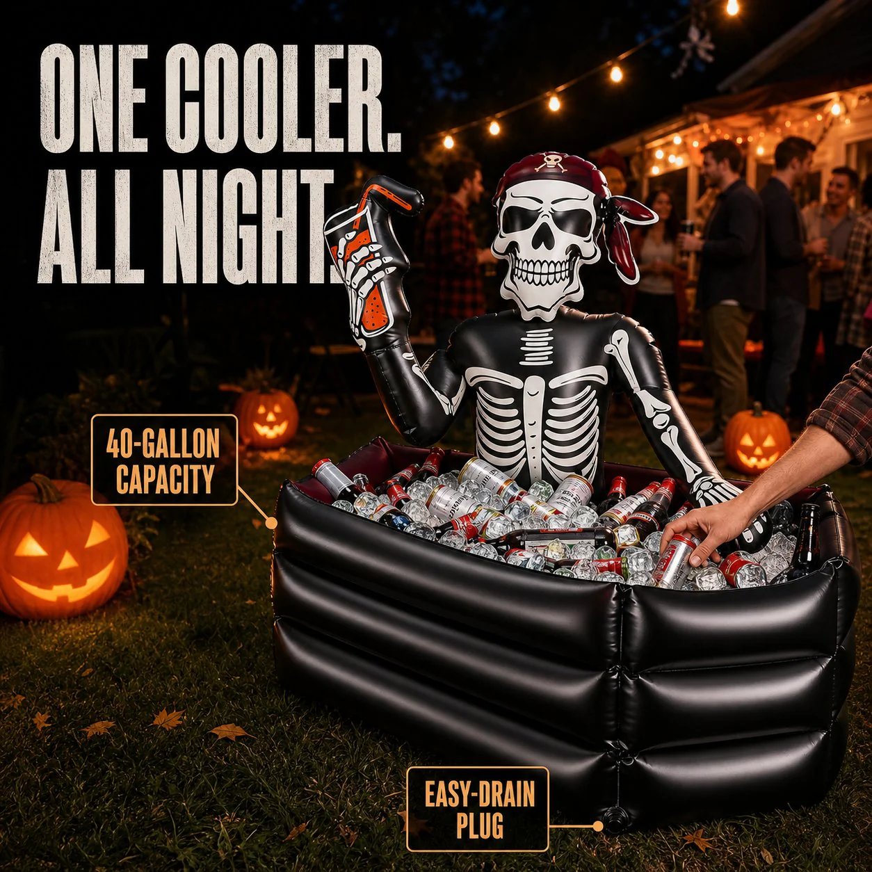 ☠️🧊40-Gallon Inflatable Pirate Skeleton Cooler for Halloween