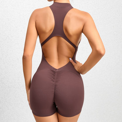 Front Zip Backless Short Jumpsuits