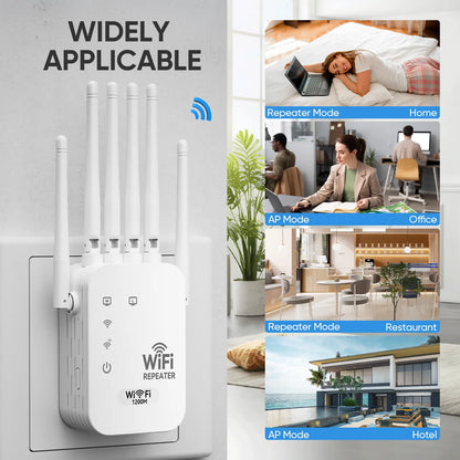 2026 WiFi Extender 6-Antenna Strong Signal - 1200Mbps Dual Band 2.4GHz Booster, Wide Coverage Wireless Amplifier for Home Studios and Remote Workspaces