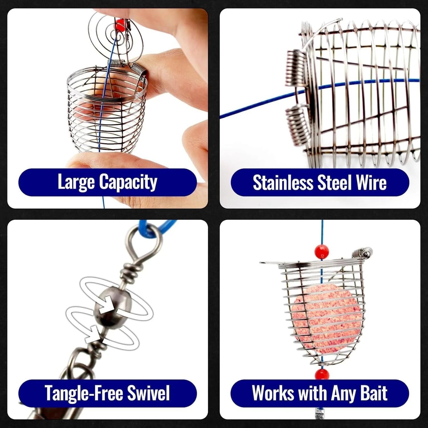 TyiiproTM Stainless Steel Fishing Bait Cage Feeder – Durable Fish Attracting Rig Attachment