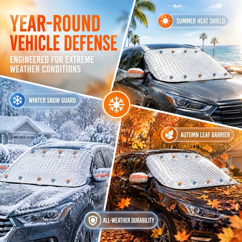 ❄️ Thick Quilted Windshield Snow Cover | All Season Waterproof Sun Ice Shield, Mirror Sleeves & Windproof Suction Cups, No More Morning Ice Scraping