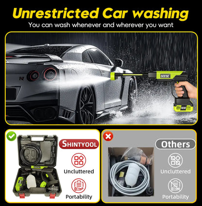 SEESE Portable 21V Cordless Pressure Washer Compact Power Washer for Car Patio & Garden Cleaning with Accessories Holiday gifts with 30min Runtime & 6-in-1 Nozzle