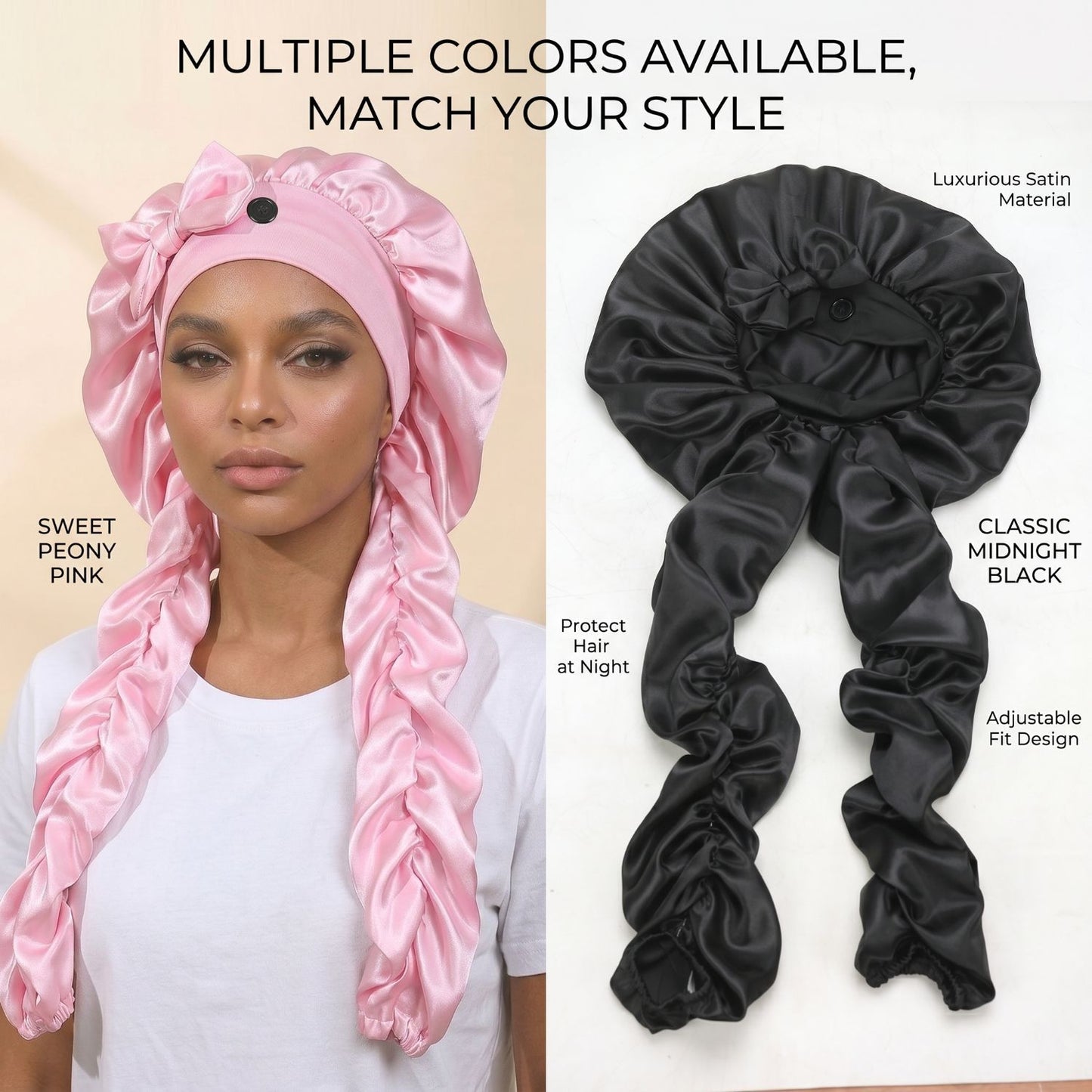 Satin Hair Bonnet Wide Band - Silk Like Sleeping Bonnets for Curly Hair Hair Wrap for Night Cap with Tie Band Breathable Satin Bonnet for Women and Girls