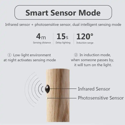 Wall Sconce Smart LED Wooden Sensor Light: Rechargeable Magnetic