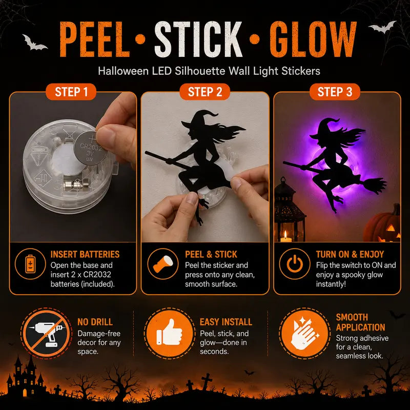 🎃 50% OFF Halloween LED Wall Light Stickers 👻 Peel & Stick Spooky Decor
