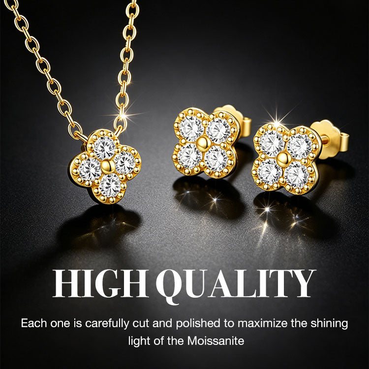 Mid-Year Special Offer - Heart-Shaped Moissanite Four-Leaf Clover Necklace Set