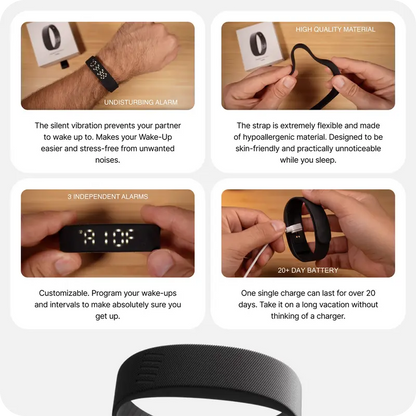 ⏰ Onyx Silent Vibration Alarm Clock - Wrist-Worn Wake-Up Watch for Heavy Sleepers, No Noise to Disturb Partner, 2 Vibration Intensity, Support 3 Alarms, 14+ Days Rechargeable Battery