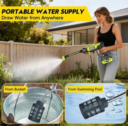 SEESE Portable 21V Cordless Pressure Washer Compact Power Washer for Car Patio & Garden Cleaning with Accessories Holiday gifts with 30min Runtime & 6-in-1 Nozzle