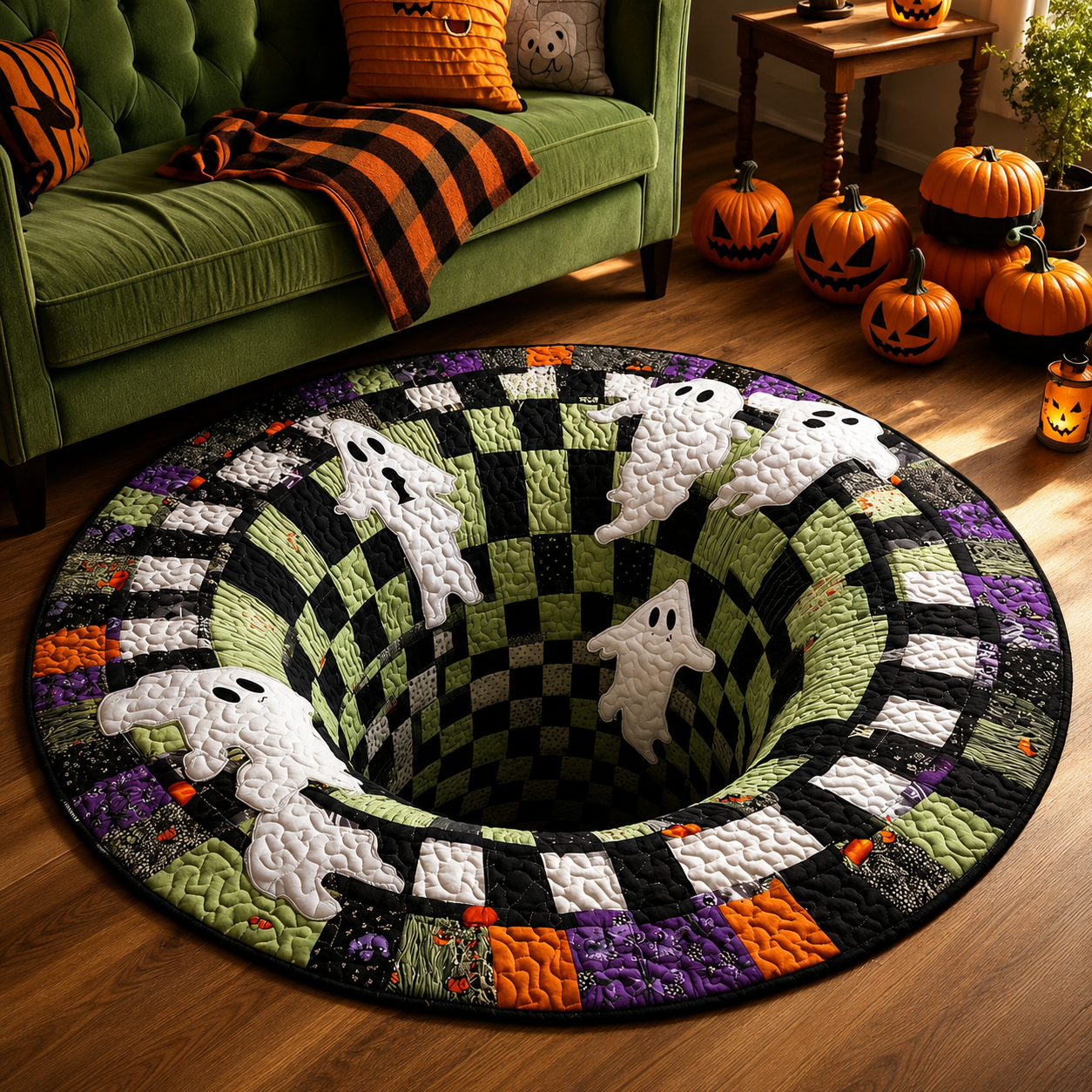 🎃 HALLOWEEN SPECIAL — SITEWIDE 50% OFF！3D Skeleton Vortex Quilted Round Halloween Rug