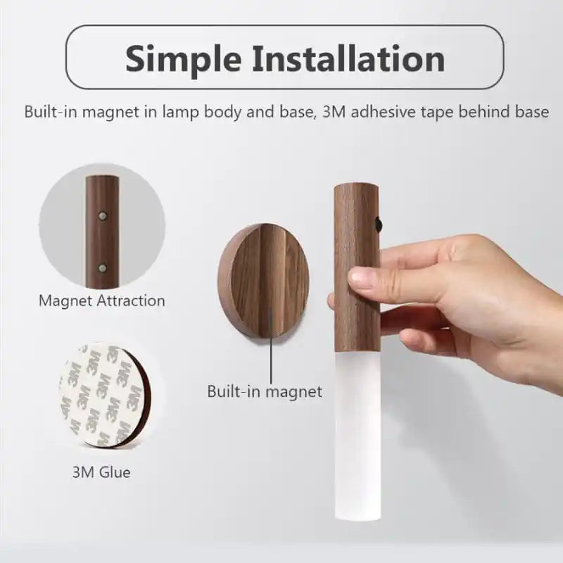 Wall Sconce Smart LED Wooden Sensor Light: Rechargeable Magnetic