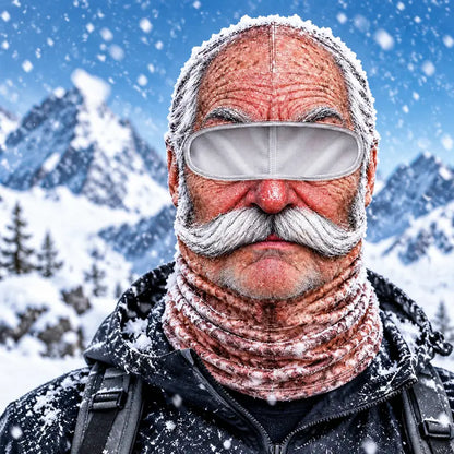 Old-man face balaclava for humorous winter styling