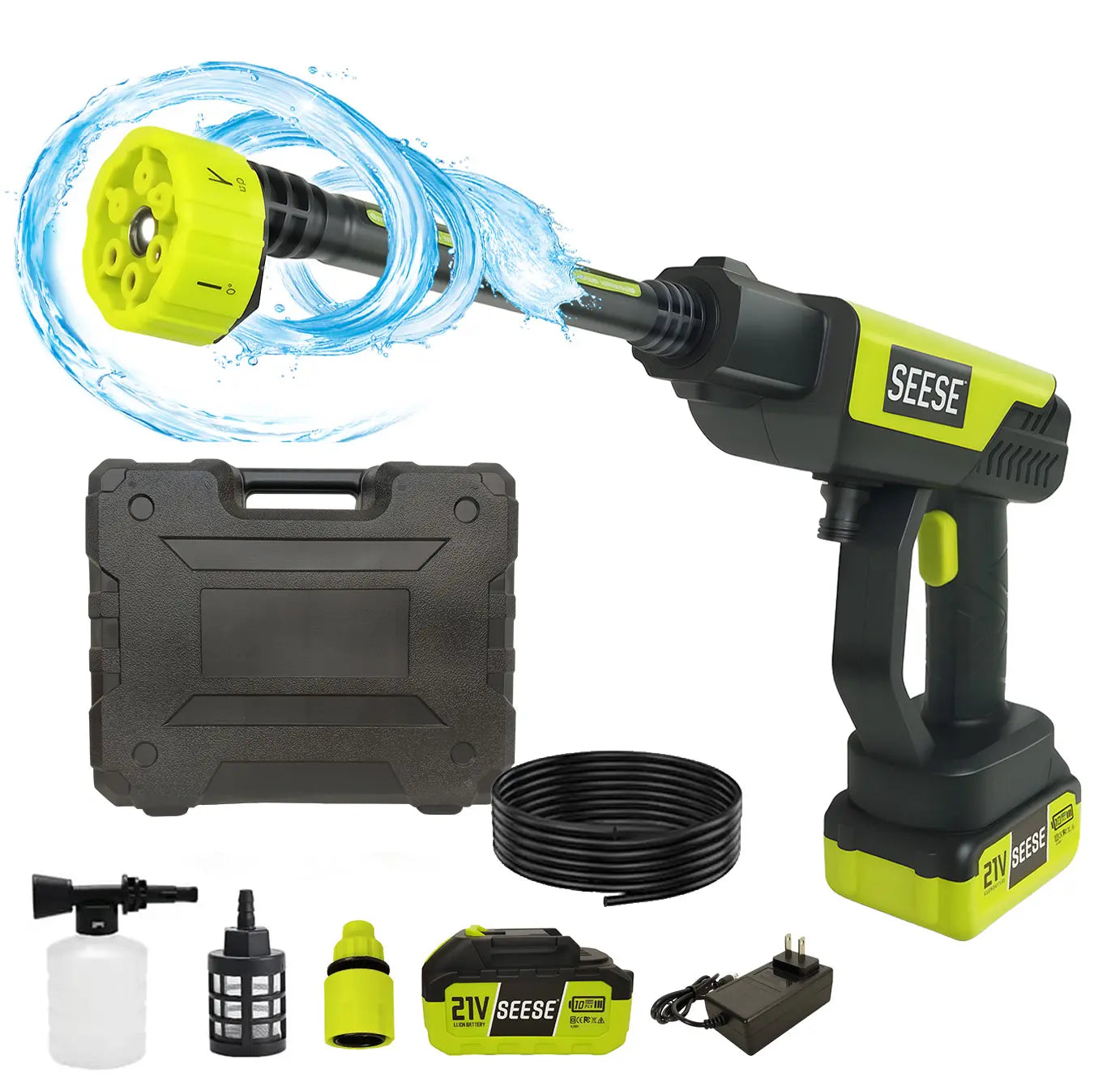 SEESE Portable 21V Cordless Pressure Washer Compact Power Washer for Car Patio & Garden Cleaning with Accessories Holiday gifts with 30min Runtime & 6-in-1 Nozzle