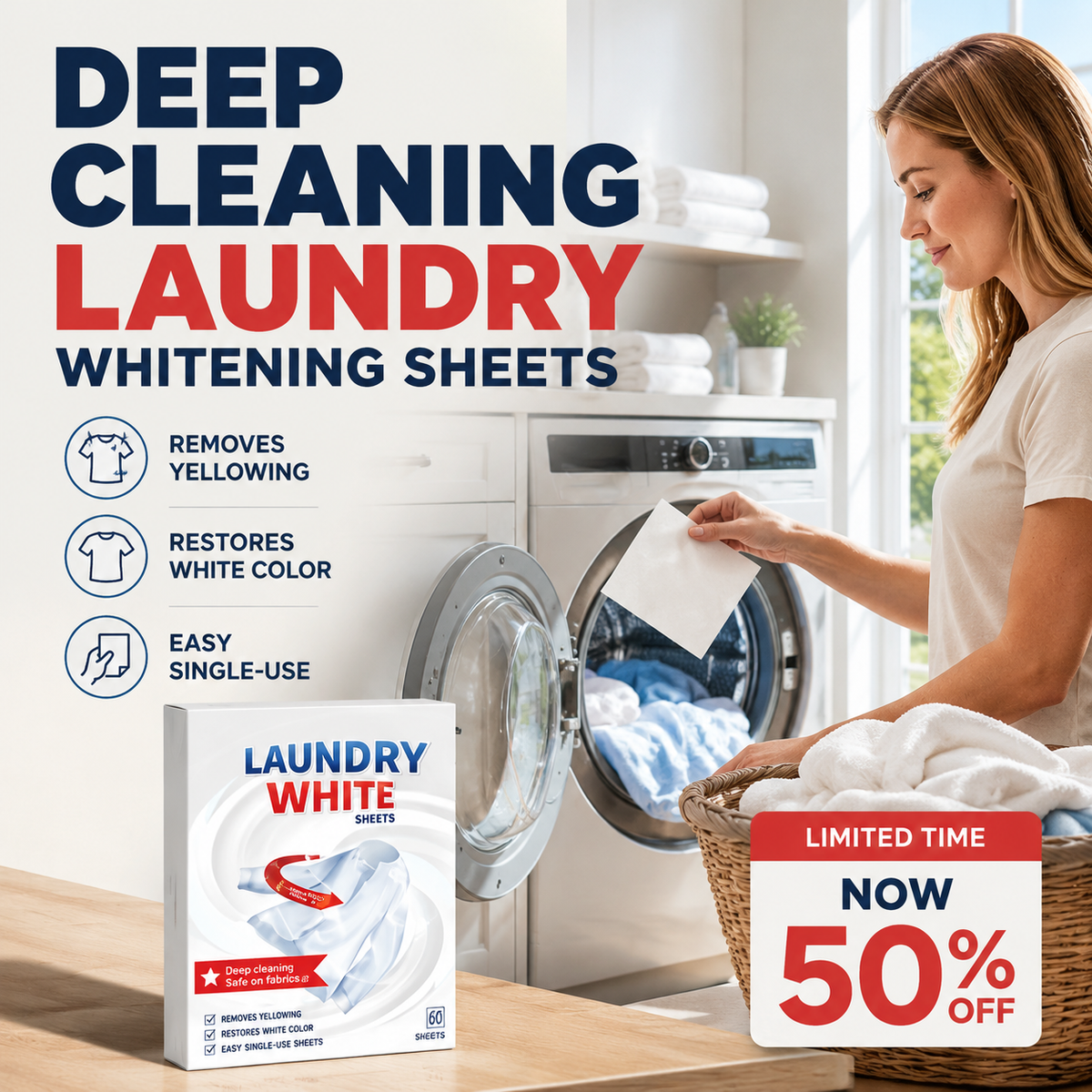 🔥Limited-time 50% off offer💥 Deep cleaning, powerful stain removal, and whitening laundry detergent sheets ✨